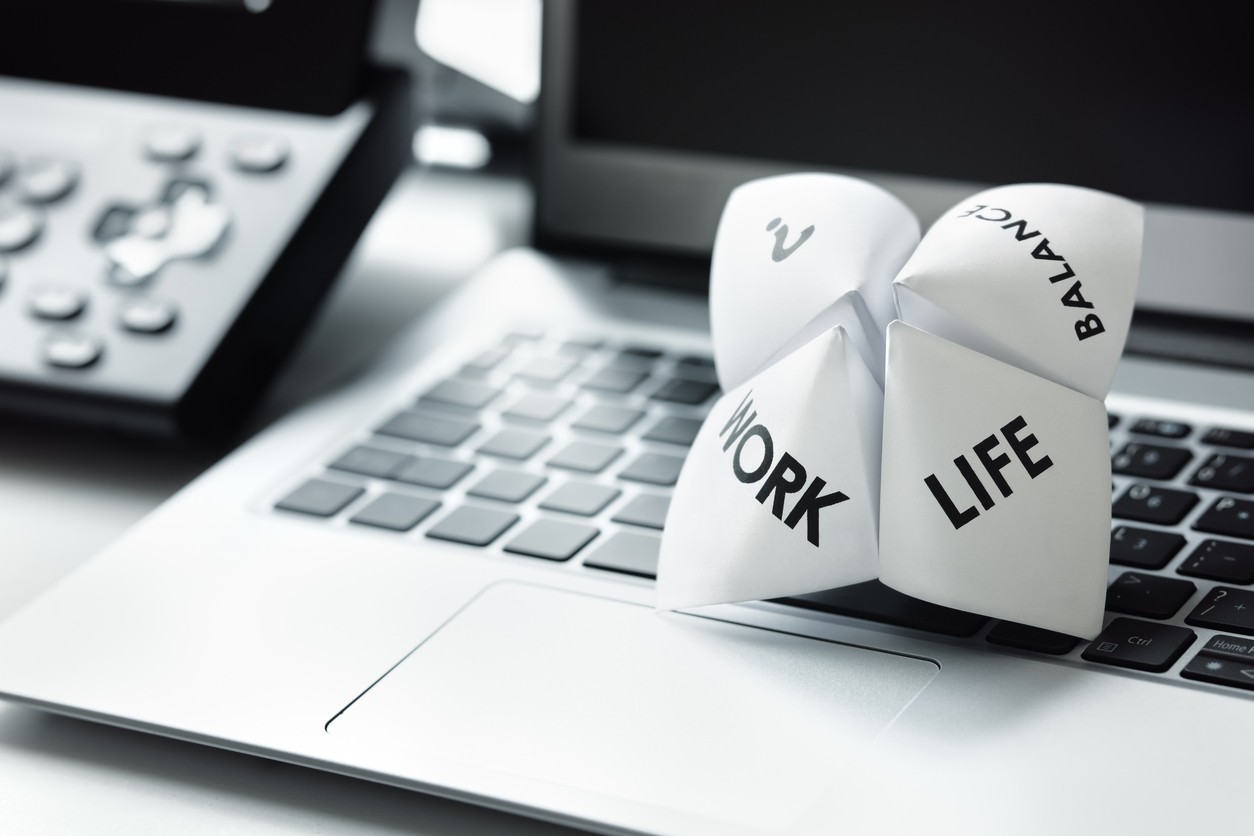 Laptop keyboard with paper life, work, balance selector